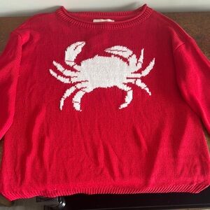 LOFT Red and White Crew Neck Sweater Nautical Crab Design